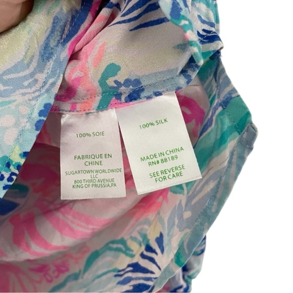 LILLY PULITZER 100% Silk Elsa Blouse in “Beach Please” Size Large — SO PRETTY!!! - Picture 7 of 8